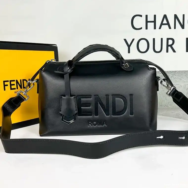 Affordable Way Medium Calf ROMA Leather Black Bag Fendi Logo In Boston By The 0515